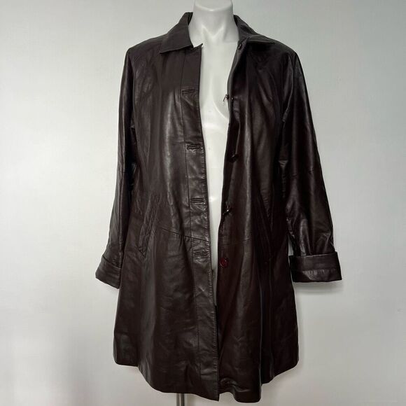 Excelled collection Y2K  chocolate brown leather trench coat - Picture 8 of 15